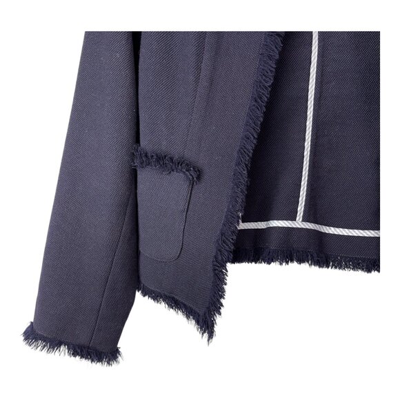 Ann Mashburn Wool Blazer Jacket Womens Medium Navy Blue Fringe - Picture 9 of 13